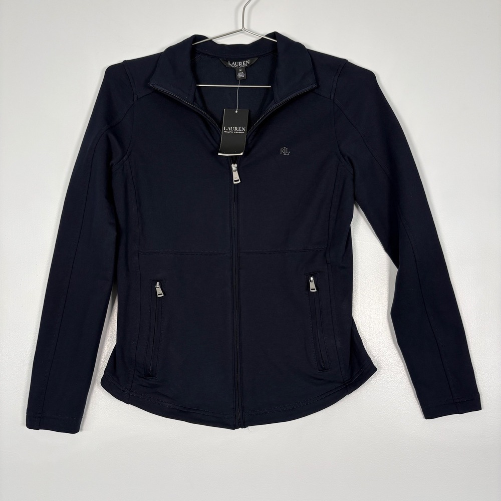 Lauren Ralph Lauren Womens Jacket Sz M Navy Blue Zip Up Logo Activewear 20068224